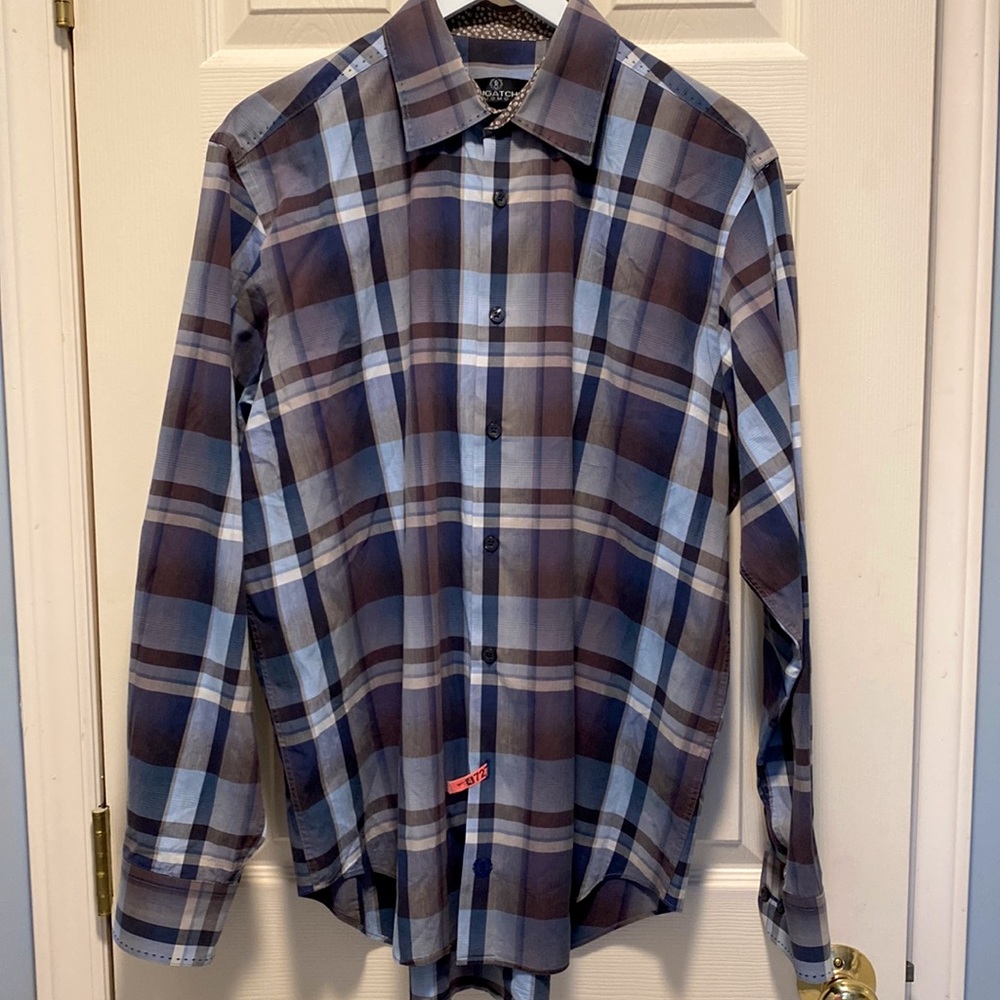 Bugatchi Uomo Men’s Plaid Long Sleeve Shirt EUC